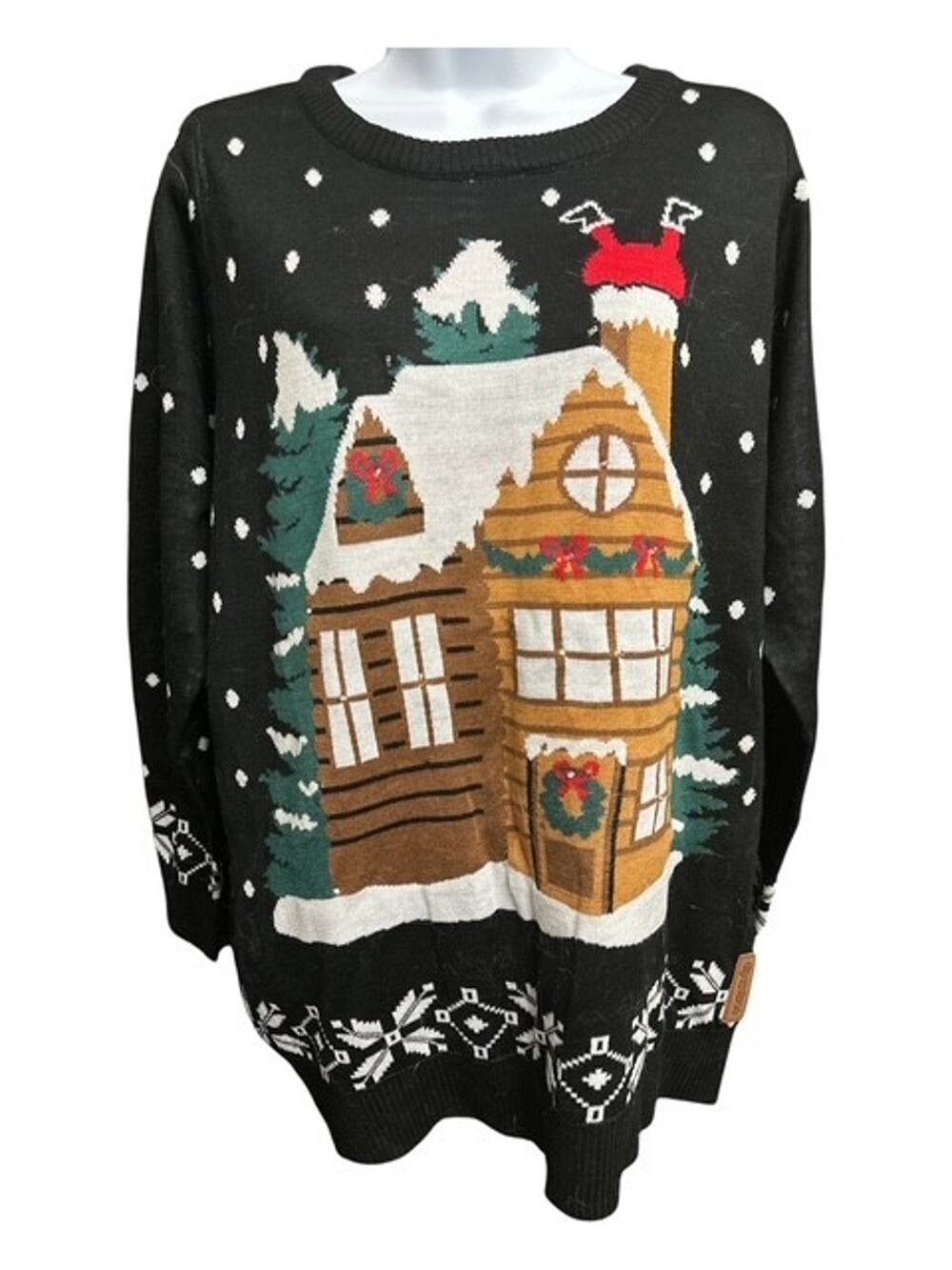Tipsy Elves Women Large Sweater Santa House Light Up Ugly Funny Christmas Black